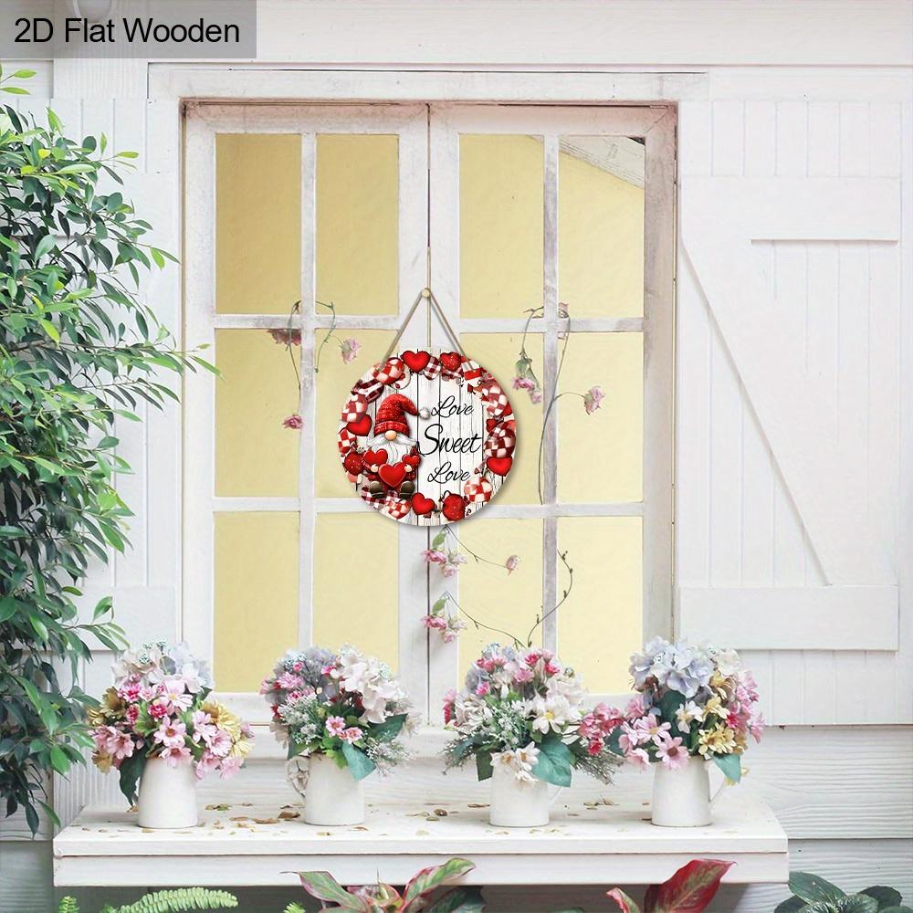 Valentine's Day Wooden Sign with Gnome Pattern - Romantic Round Ornament for Front Door, Wall Hanging Decor - Ideal Gift for Couple