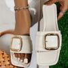 Flats Women Slippers Fashion Buckle Beach Sandals Summer Casual Shoes  New Ladies Flip -Flops Slingback Women Slides Mujer