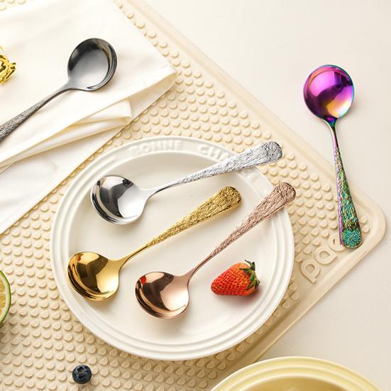 Ложка из нержавеющей стали Yousheng с противоскользящей ручкой, дизайн с узором «молоток», ложка для супа, риса, лапши, многофункциональный кухонный инструмент