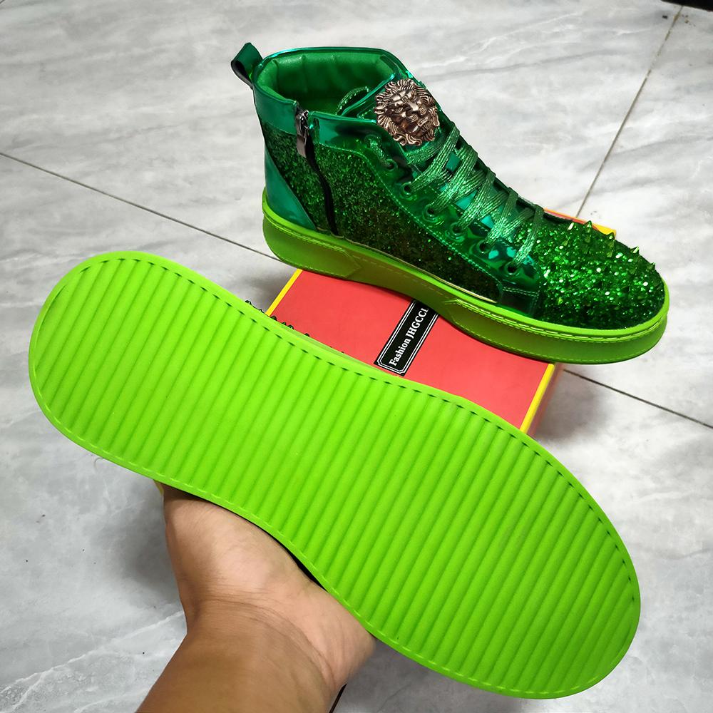 Fashion Luxury Designer Diamond Casual Shoes High Quality Riveted High Top Suede Zipper Sneakers Zapatos Hombre A7