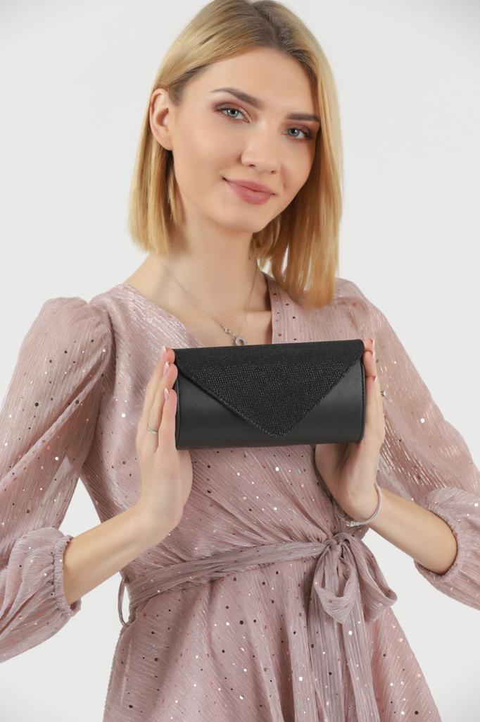 Women's Stylish and Useful Evening Dress Bag Black Soft Glitter Evening Bag