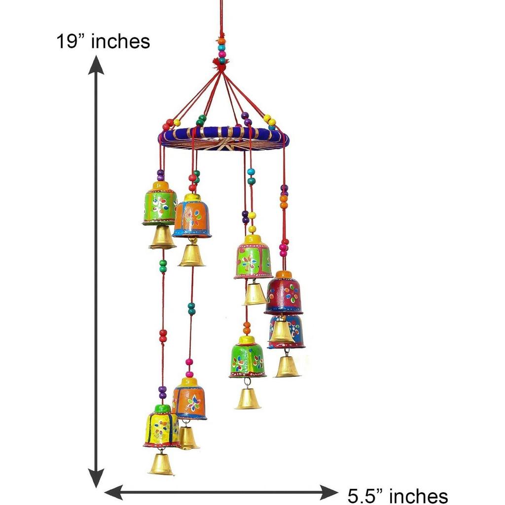 Handcrafted Decorative Wall/Door/Window Hanging Bells Decorative Showpiece - 49 Cm (Brass, Paper Mache, Multicolor)