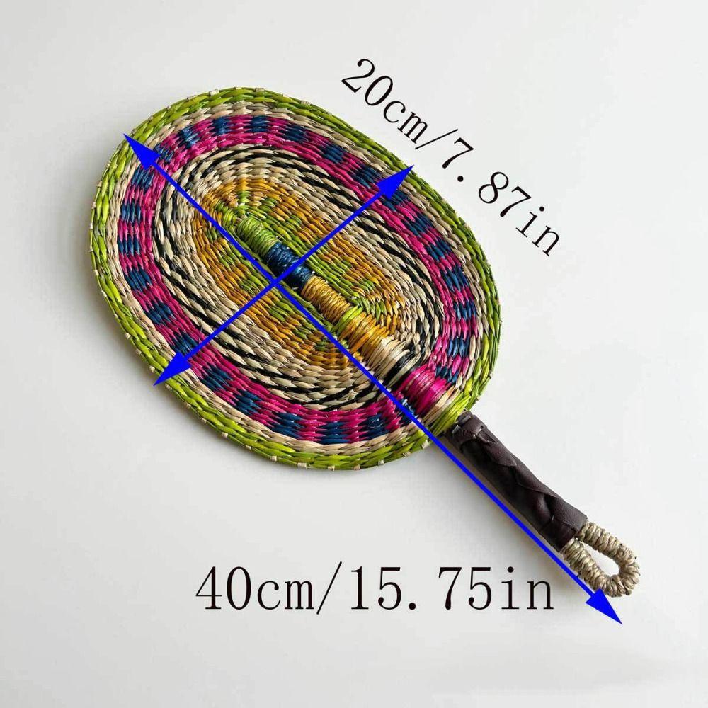 Vintage Seagrass Woven Fan Colorful Striped Patterns Cattail Fan Summer Cooling Fan Photo Prop