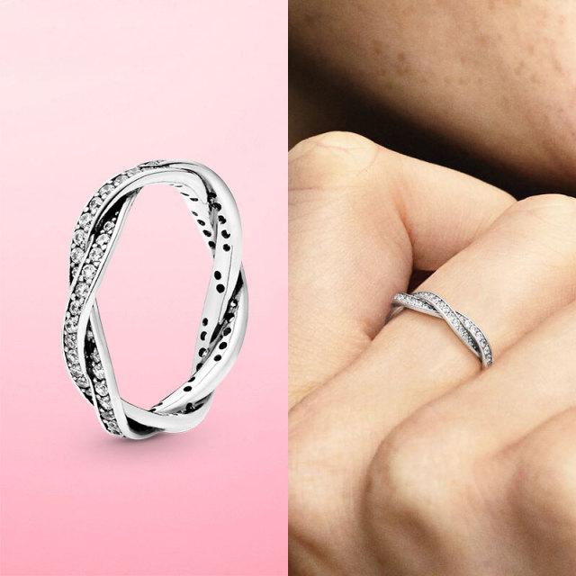 Женское кольцо Новое стерлинговое серебро 925 пробы сверкающие и полированные линии кольцо на палец для женщин свадьба помолвка ювелирные изделия подарок