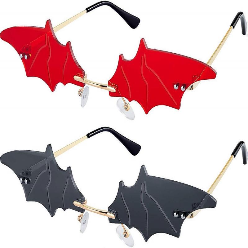 2 Pairs Bat Shaped Sunglasses Frameless Novelty Eye Glasses for Halloween Party