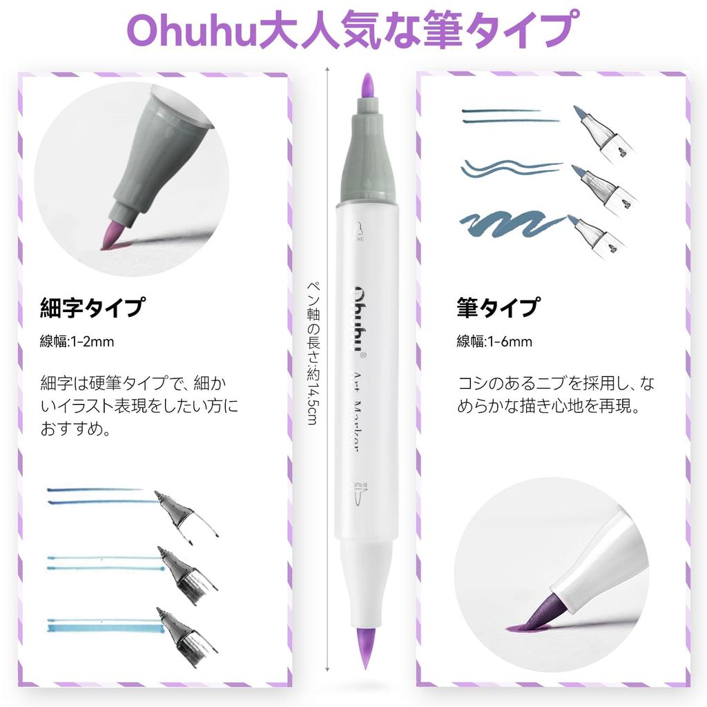 Ohuhu Marker Brush 96 Light Professional Includes 1 Blender Honolulu B Series Pens, Type, Shades, Pastel/Illustration Markers, Brush/Fine Tip, Pen,