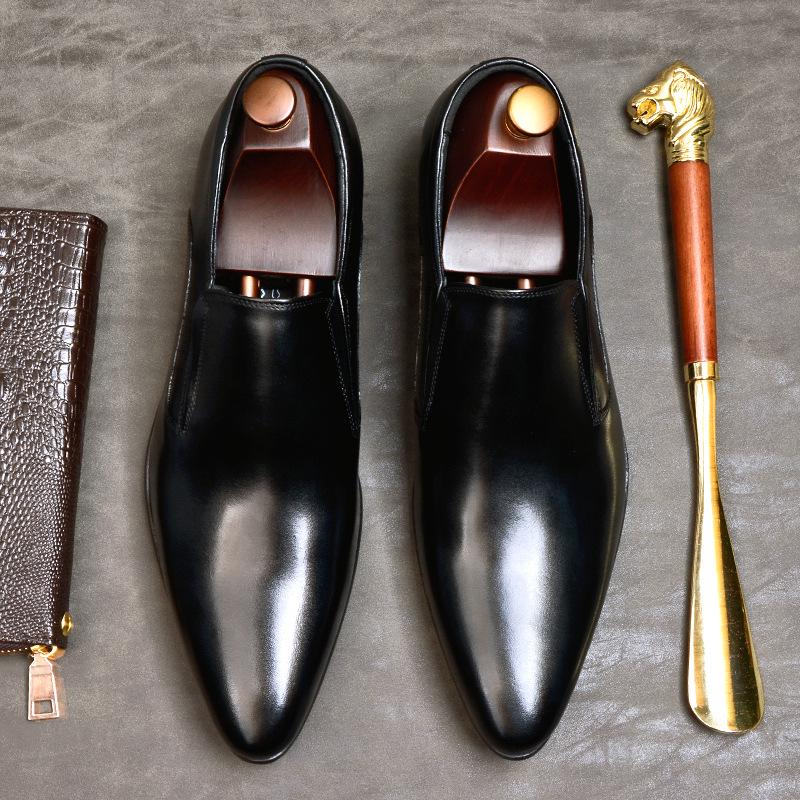 Mens Leather Shoes Genuine Leather Oxford Shoes For Men Luxury Dress Shoes Slip On Wedding Shoes Leather Brogues