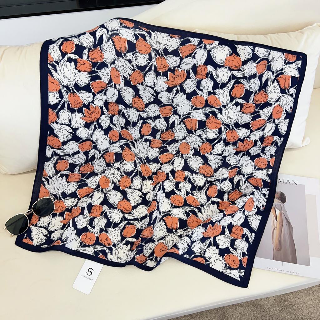 2024 New Fashionable Versatile Silk Scarf 68 Cm Printed Sunscreen Decorative Small Square Scarf Velvet Texture Scarf