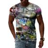 Summer Funny Graffiti Trend Fashion Pattern Men Tshirts Casual Print Hip Hop Tees Personality Round Neck Short Sleeve Tops