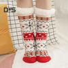1 Pair Winter Floor Socks Thickened Fuzzy Plush Warmth Retention Christmas Elk Snowflake Print Leg Warmer Silicone Bottom Fall Winter Floor Socks