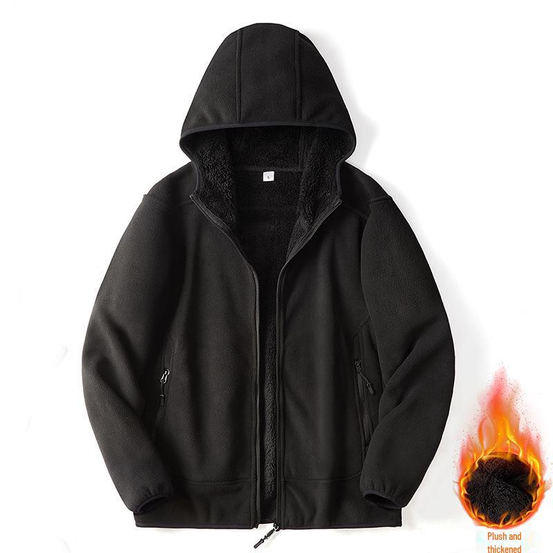 Мужская плюшевая флисовая куртка с капюшоном - Теплый кардиган на молнии для осени и зимы