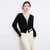 Contrast Color V-Neck Two-Piece Look Cardigan - Fashionable, Simple, Versatile Knitted Top for Women
