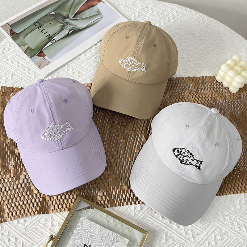 New embroidered small fish quick-drying baseball cap children's summer outdoor sun hat sports breathable sun protection cap men
