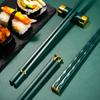 5 пар зеленого золота, японские китайские палочки для еды, еда, палочки для суши, многоразовый сплав, корейский набор палочек для еды, здоровая кухонная посуда