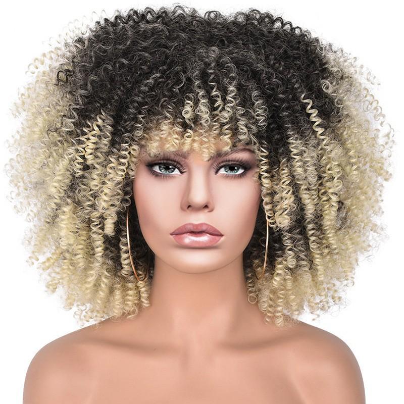 New Wig Women's Short Curly Hair African Small Curly Hair, European and American Exploding Head Wig Wigs Rose Mesh Chemical Fiber Headgear
