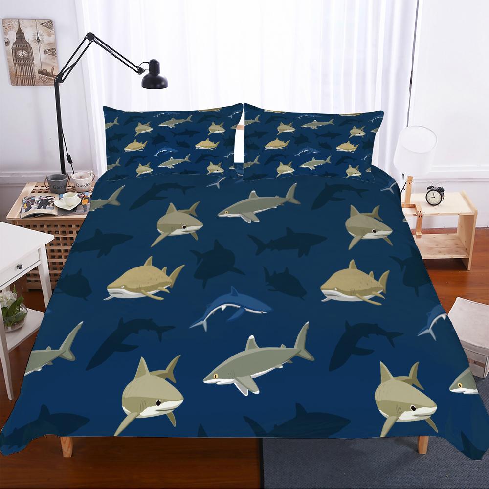 3D Digital Shark Duvet Cover Set With Pillowcase Bedding Set Single Double Twin Full Queen King Size Bed Set For Bedroom Decor
