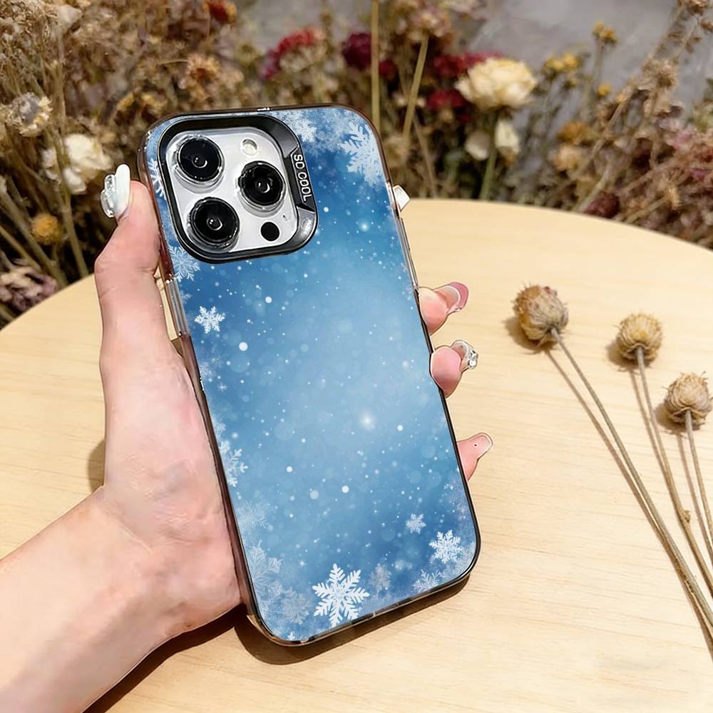 Красивый чехол для телефона со снежинками для iPhone 17,16,15,14,13,12,11 Plus,Pro Max,XS,Цветная серебряная внутренняя крышка
