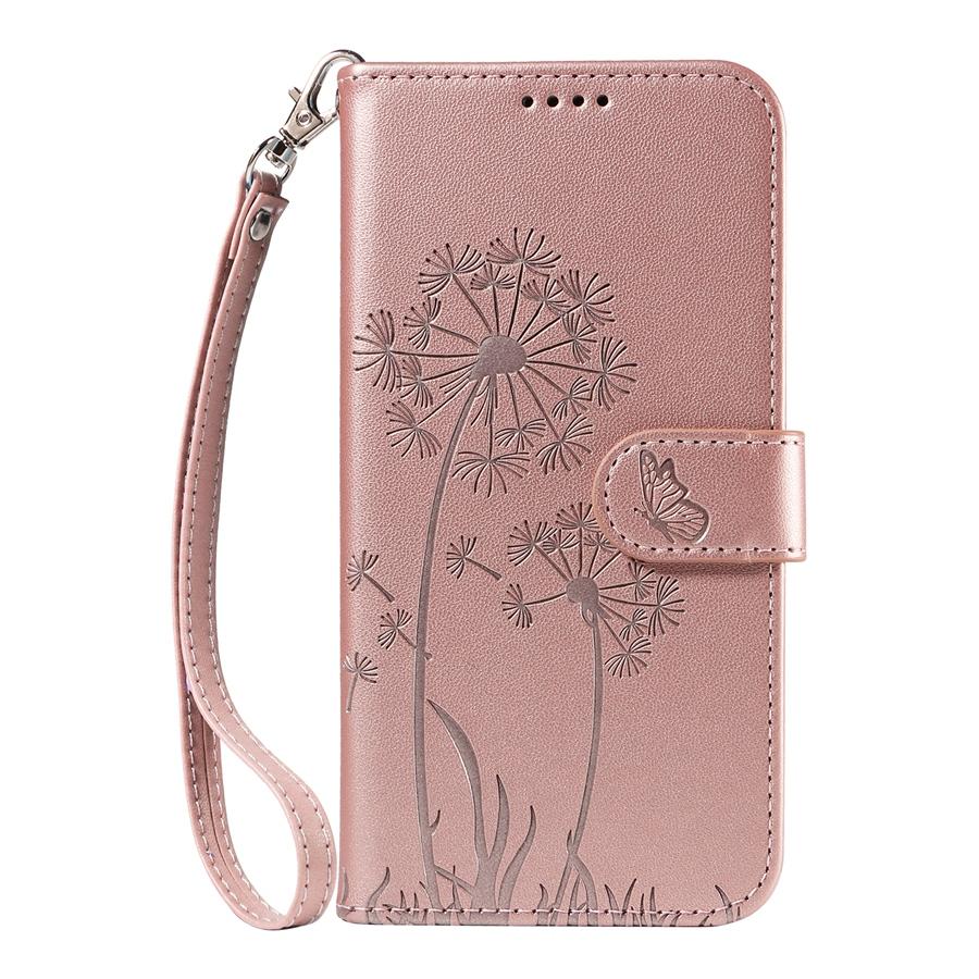 Embossed Dandelion Premium Leather Phone Case for Samsung S25 S24 S23 S22 S21 A16 A26 A56 A15 A35 A55 A14 A34 A54 A13 A53 Wallet Case with 2 Straps
