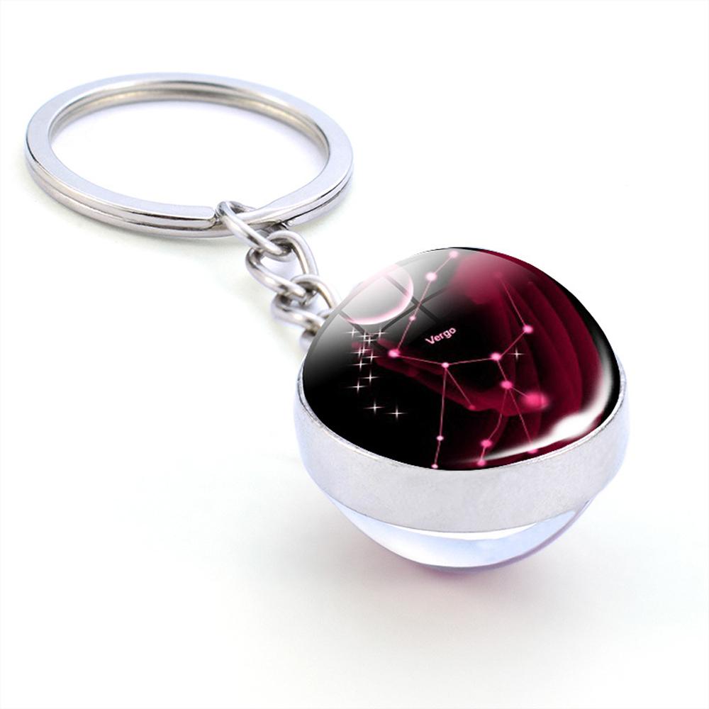 Key Chain Holder Glass Ball Scorpio Pendant Leo 12 Constellation Zodiac Keychain Key Rings Keychain