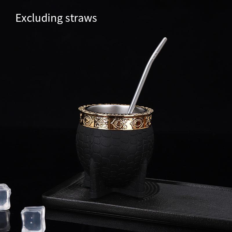 Кружка для парагвайского чая из нержавеющей стали с двойными стенками, стеклянная кружка с плоским дном, кофейная кружка с соломинкой, текстура черепашьего панциря, чашка-яичная скорлупа