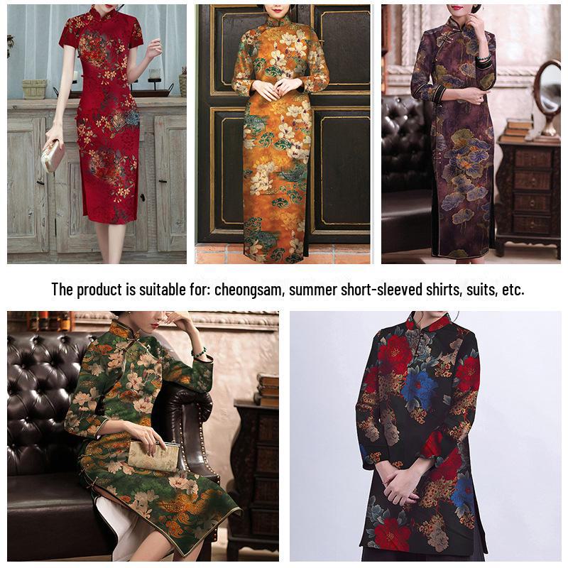 Luxurious Printed Imitation Silk Xiangyun Yarn Cheongsam Dress Fabric, Soft Chinese Tang Suit Fabric