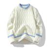 Sweater Plus Velvet Men's Knitted Sweater Fake Two-piece Trendy Loose Autumn and Winter Round Neck Casual