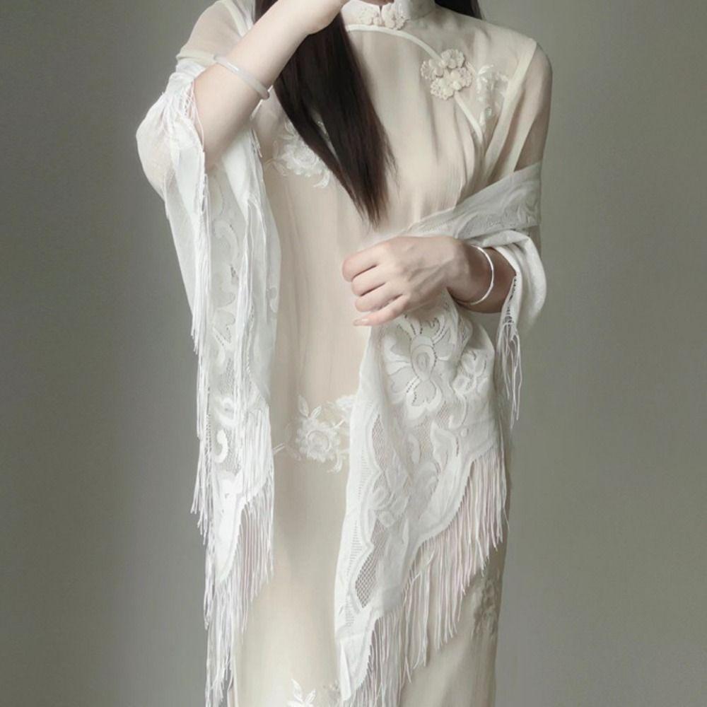 Многоцветная женская шаль с кисточкой, тюлевая шаль-накидка, модный шарф, для вечеринки