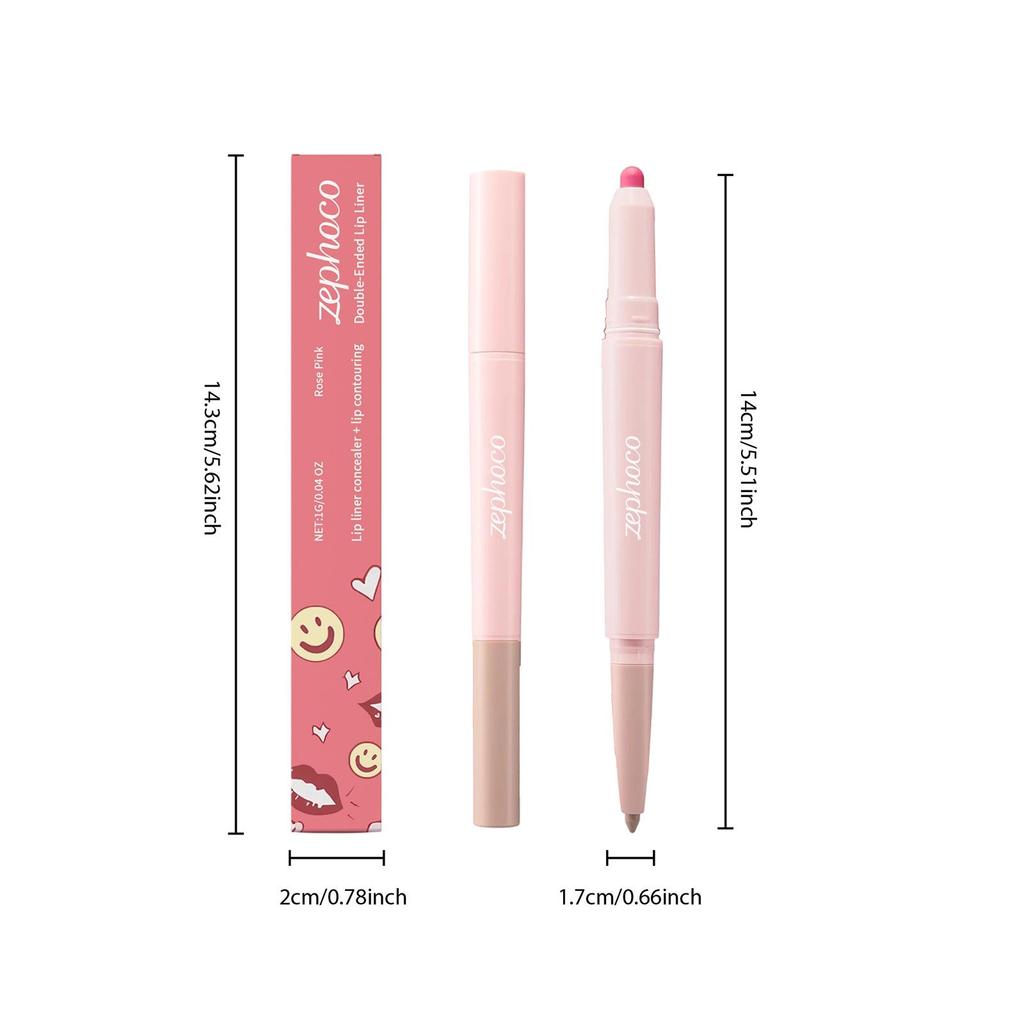 Zephoco Rose Pink Double-Ended Lip Liner & Concealer Stick for Natural Makeup - Smooth, Girlish Pink Pencil