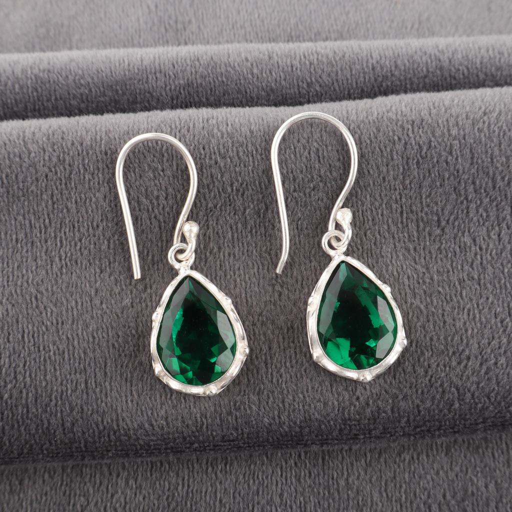 Green Emerald Gemstone Earrings Jewelry, Handmade Gorgeous Silver Earrings , 925 Sterling Silver Jewelry For Wedding Gift
