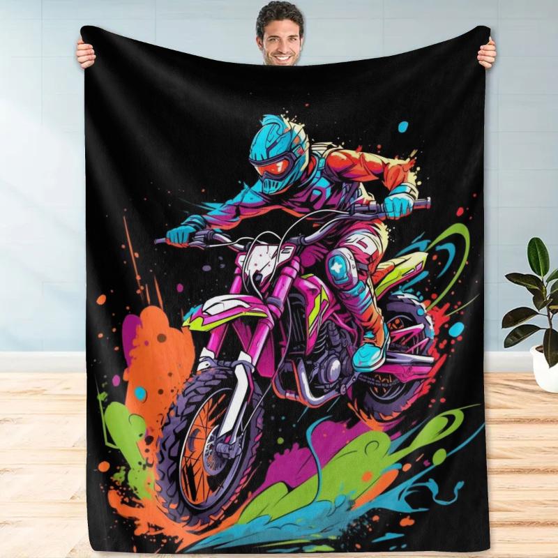 Motocross Rider Splash Art Print Throw Blanket,warm,bed,game room,lounge,ideal for hobby leisure,birthday gifts