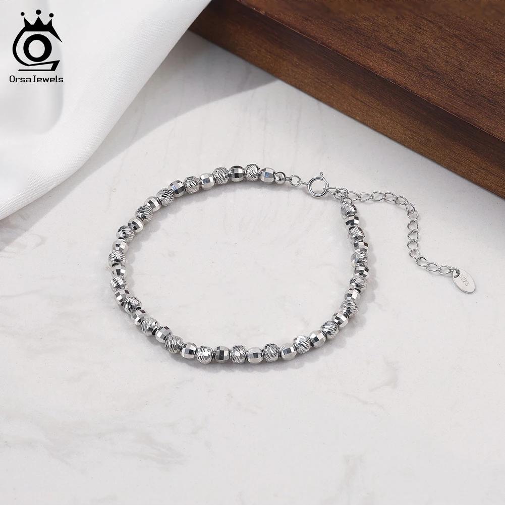 ORSA JEWELS Настоящее стерлинговое серебро 925 пробы Браслет-цепочка с бусинами для женщин Подарок-украшение Браслет-цепочка с бусинами 4 мм Аксессуары GAB01