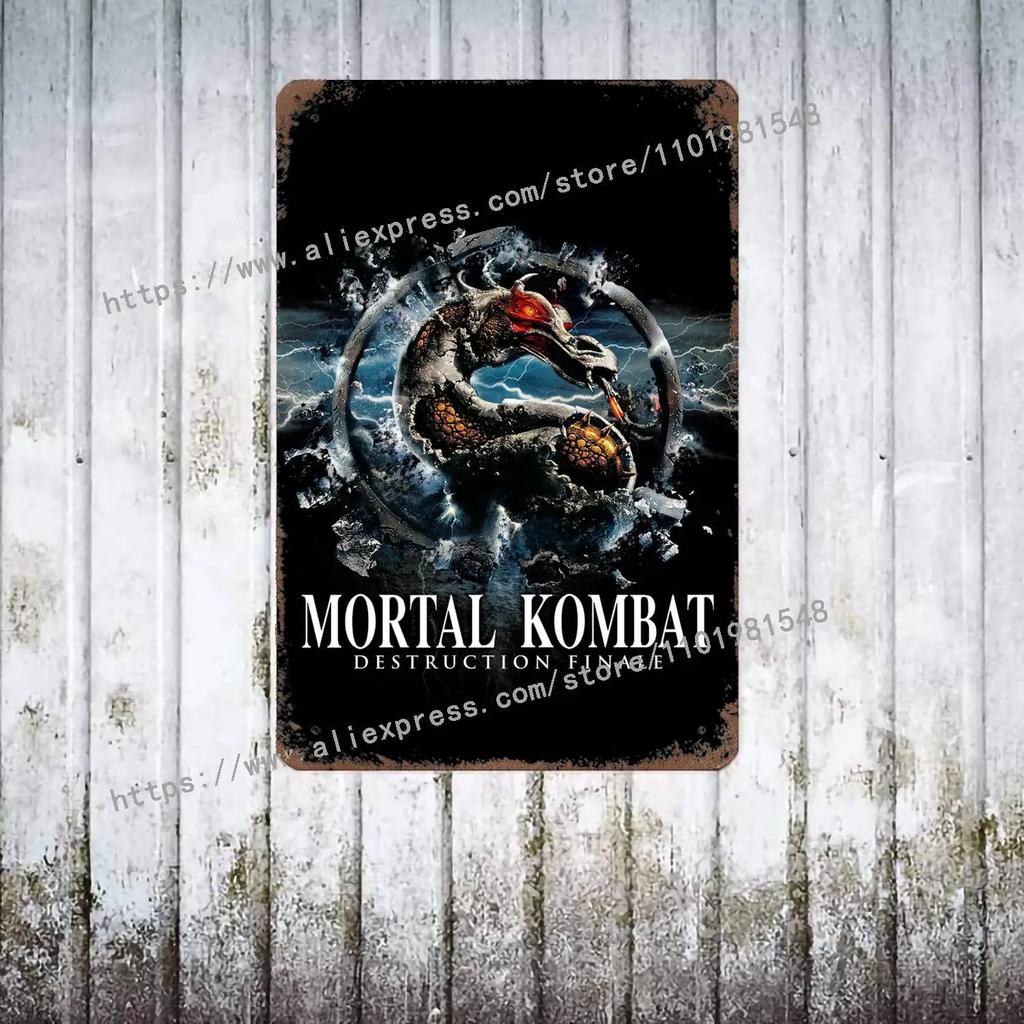 Mortal Kombat Знаковый HD Постер Постер Винтажная Жестяная Табличка Металлическая Табличка Декоративная Табличка для Паба Бара Мужской Пещеры Клуба Настенное Украшение