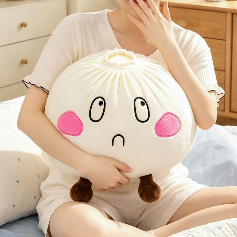 Cute Cartoon Steamed Bun Plush Pillow Soft Stuffed Toy Decompression Throw Cushion Home Office Decor Stress Relief Gift