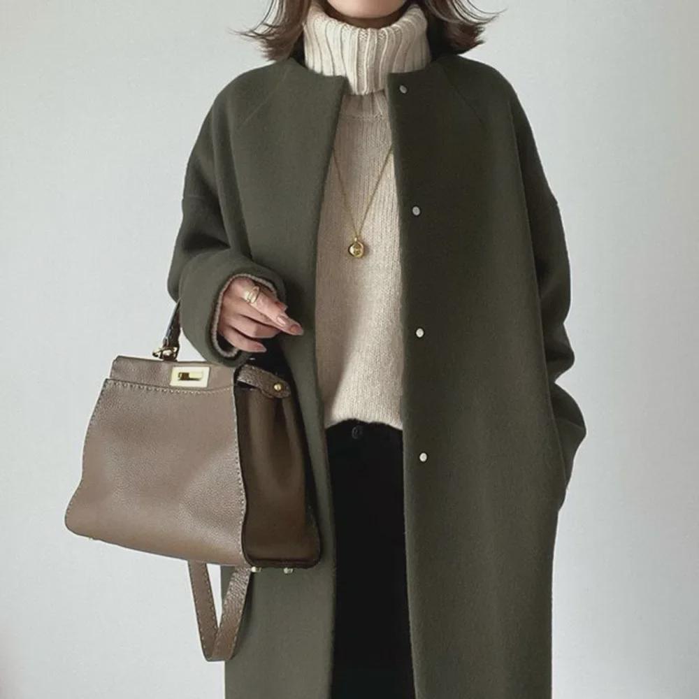 Женское шерстяное пальто осень/зима 2024 года — японский стиль, средняя/длинная длина, доступно в 5 цветах