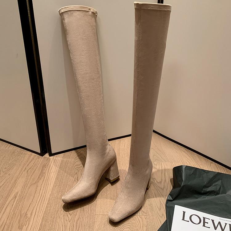 Manga Legs~ Ankara Red Suede Elastic Over Knee Boots Thick Heel Long Tube Skinny Boots High Heel Legs Socks Boots