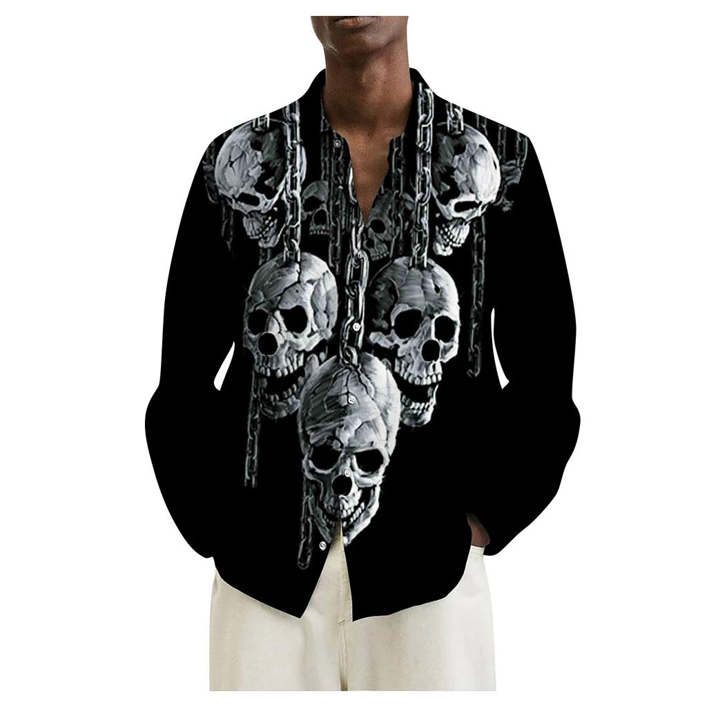 Мужские рубашки с длинным рукавом с принтом, повседневные свободные рубашки с длинным рукавом с принтом