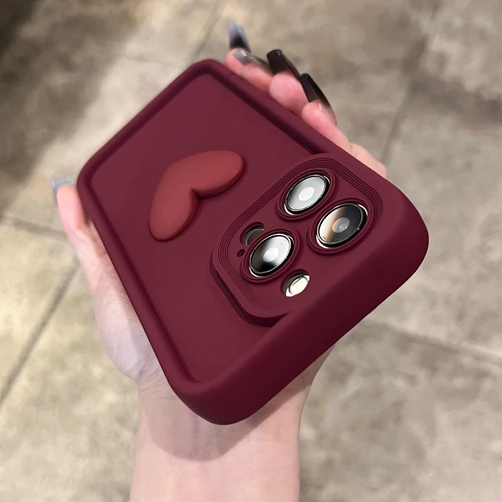 Новый винно-красный чехол из жидкого силикона с рисунком сердца для For Iphone 16 15 14 13 12 11 pro max plus x xs xr Защита камеры мягкая задняя крышка кофе