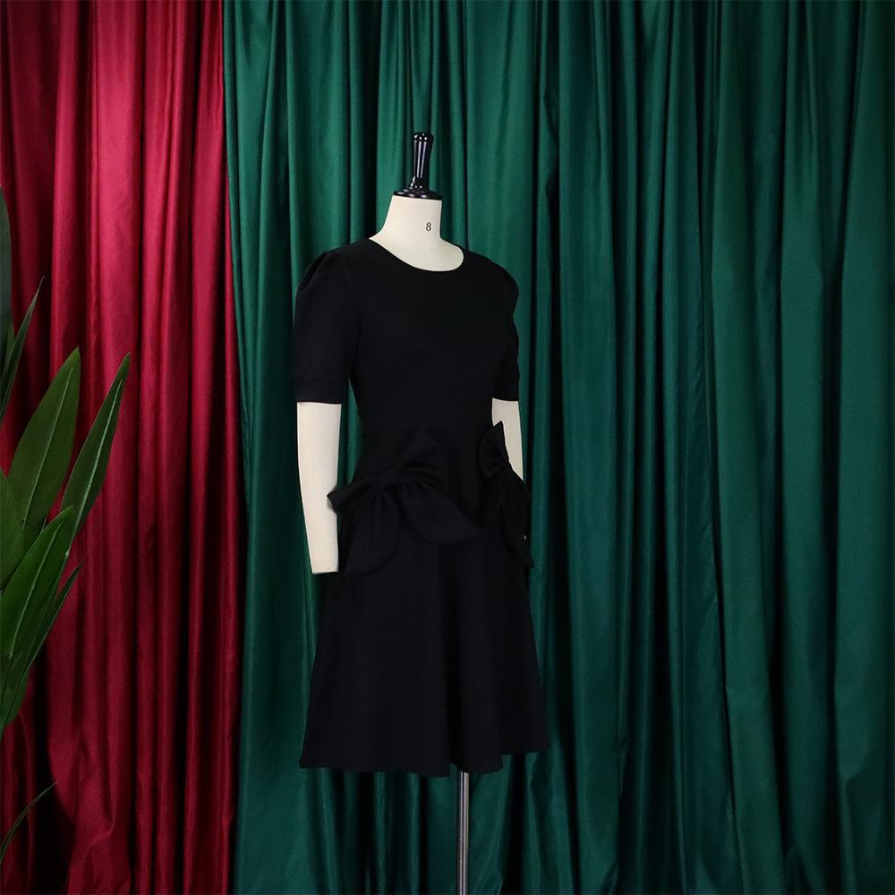 YYFS Женская мода лето весна однотонный принт с коротким рукавом и круглым вырезом с высокой талией повседневные платья