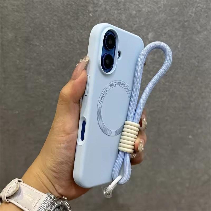 Для Magsafe Liquid Silicone Lanyard Case для iPhone 16 15 14 13 12 11 Pro Max 16 Plus Microfiber Indoor Bracelet Cover