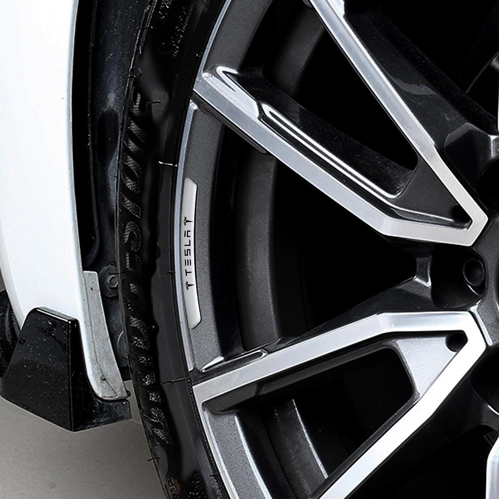AMO1 4Pcs For Tesla Model 3 Model S Model X Model Y Cybertruck Roadster Mod Wheel Hub Stickers Wheel Rims Aluminium Decoration Strips