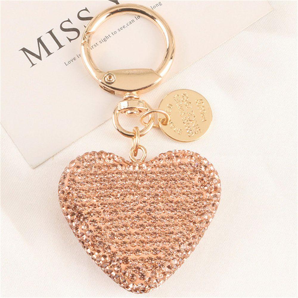 Pendant Rhinestone Interior Accessories Keys Holder Crystal Keyring Key Ring Love Heart Keychain