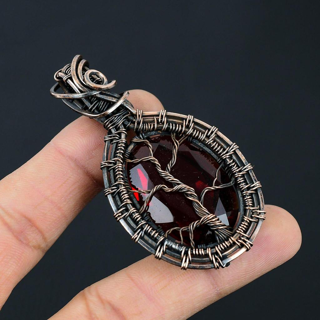 Древо жизни, гранат, драгоценный камень, чистая медная проволока, удивительный ювелирный кулон ручной работы