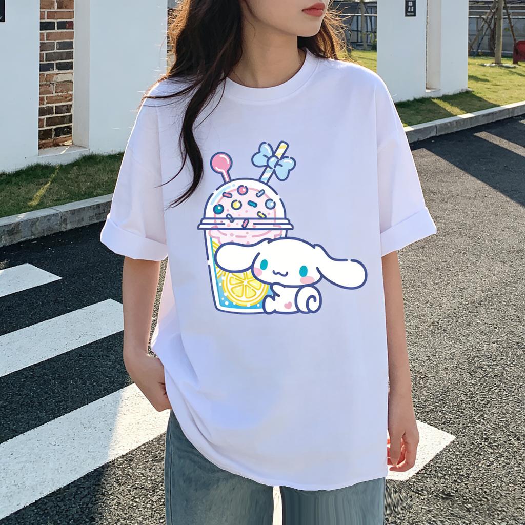 2026 New Cinnamoroll Lemon Drink Cartoon Print Tshirt Family Matching Outfits Casual Short Sleeve Tee for Women Unisex Kids Tops