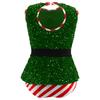 Kids Girls Christmas Santa Elf Costumes Candy Cane Striped Sequins Dance Leotard Xmas Skating Bodysuit