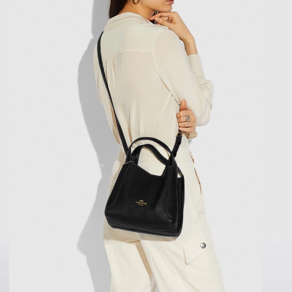 COACH Hadley Detachable Strap Polished Pebbled Leather Basket Bag, Crossbody Handbag Small Women's Black 78800-GDBLK
