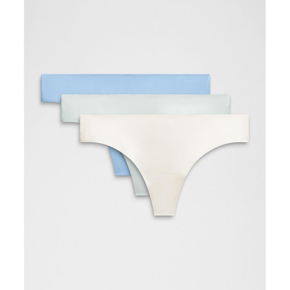 Lululemon Invisiwear Mid Rise Thong Underwear 3 Pack Light Ivory Sinatra Blue Pelican