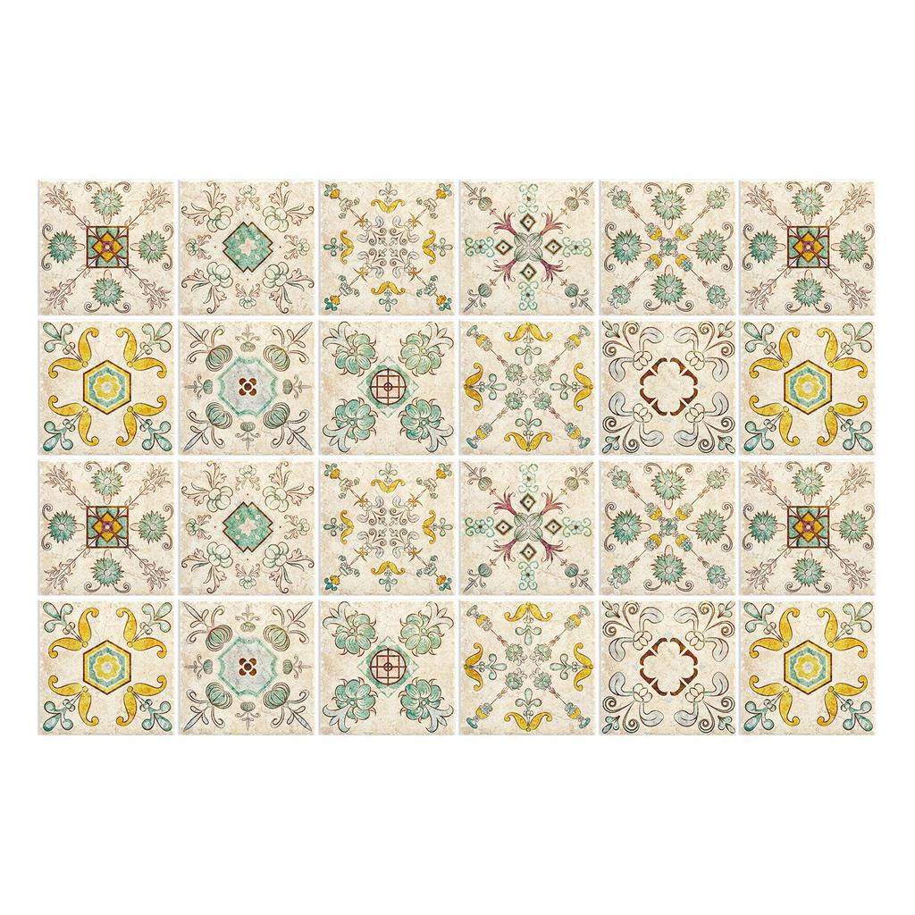 15Cm Art Tile Wall Sticker Self-Adhesive Creative Mandala Style Tile Sticker Glue-Free Waterproof 24 Pieces