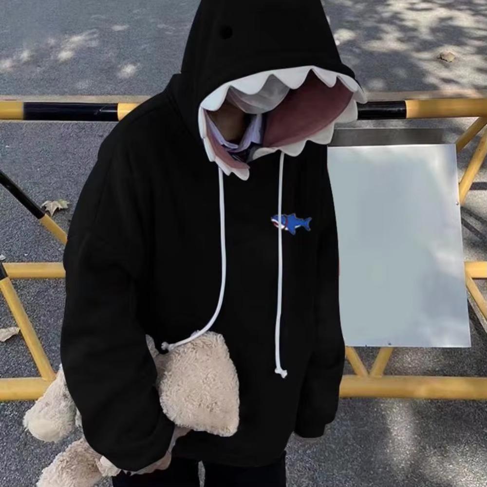Autumn Winter New Funny Shark Patchwork Hoodies Men and Women Kawaii Sweatshirt Fashion Casual Pullover School Oversized Clothes
