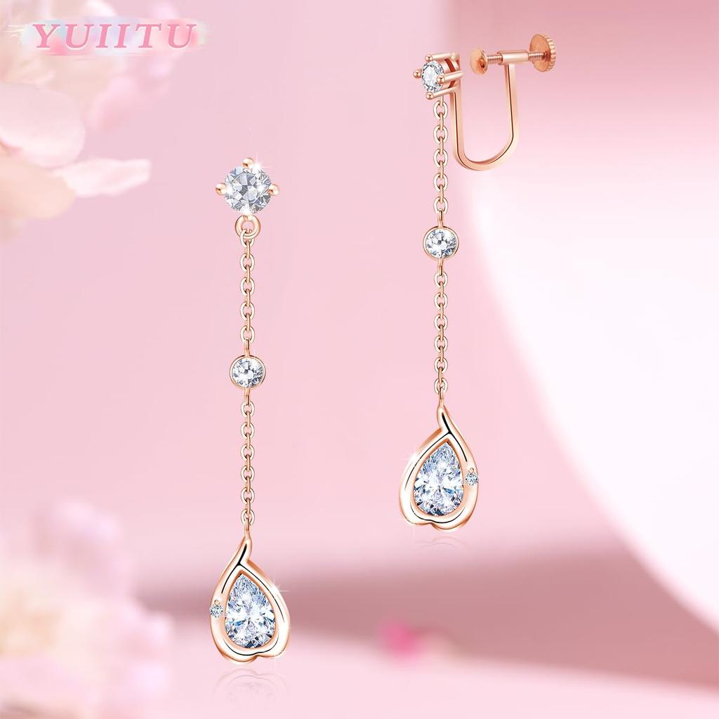 Серьги YUIITU для женщин Популярные серьги-подвески из циркония высокого качества 925 пробы стерлингового серебра Серьги с цветками сакуры Гипоаллергенные 18К розовое золото