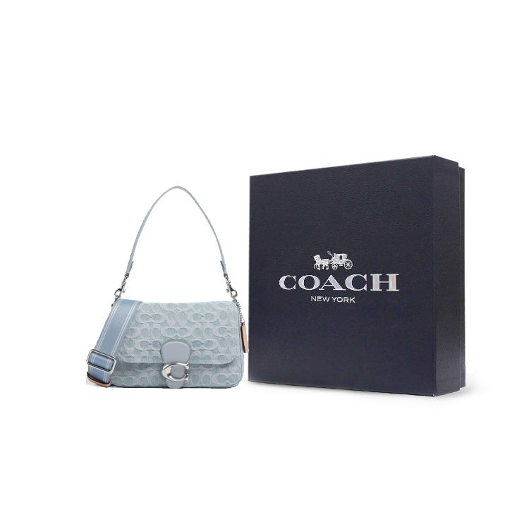 Coach Мягкая полосатая 26 Серебряный Логотип Буквы Тисненая Печать Ткань Сумка через плечо Женские сумки Синий CJ854-LHPBU
